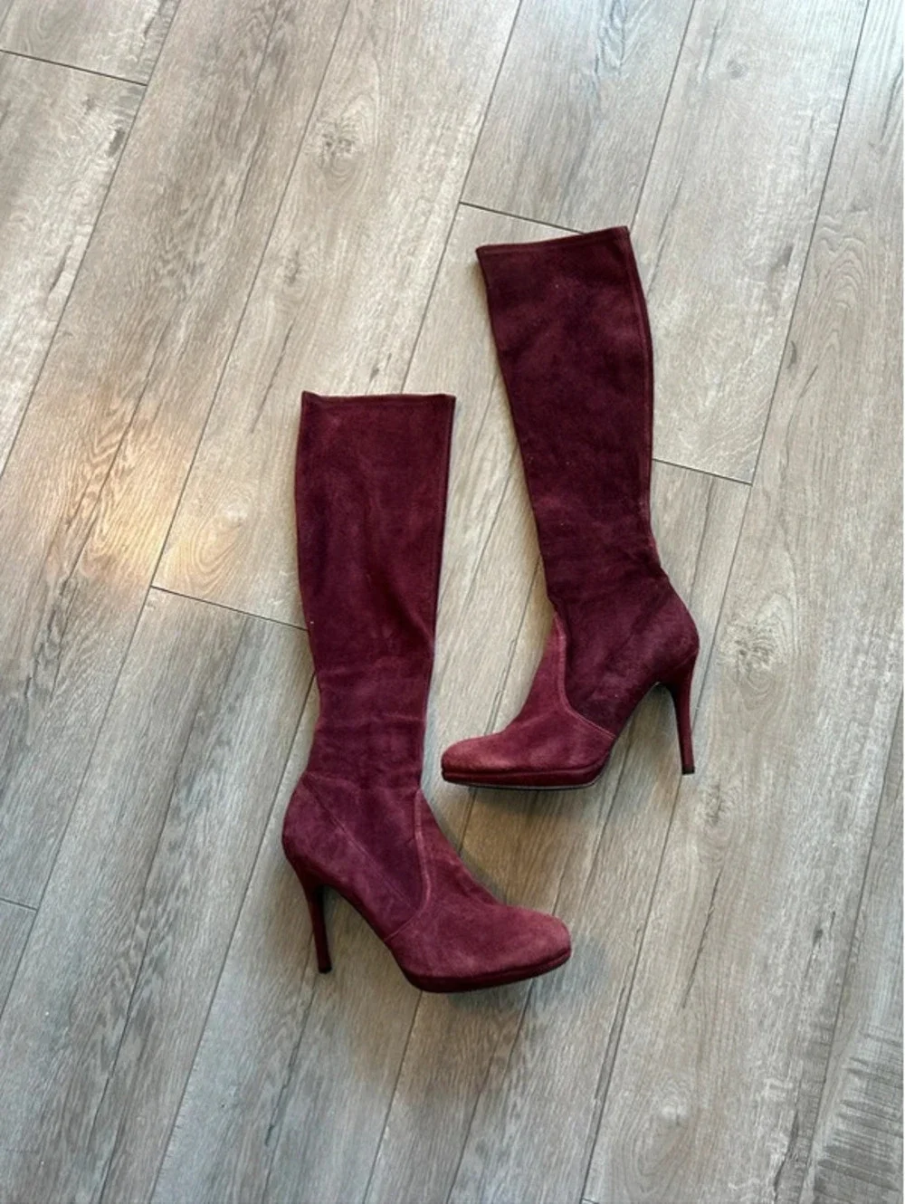 Y2K Velvety Maroon Knee High Boots